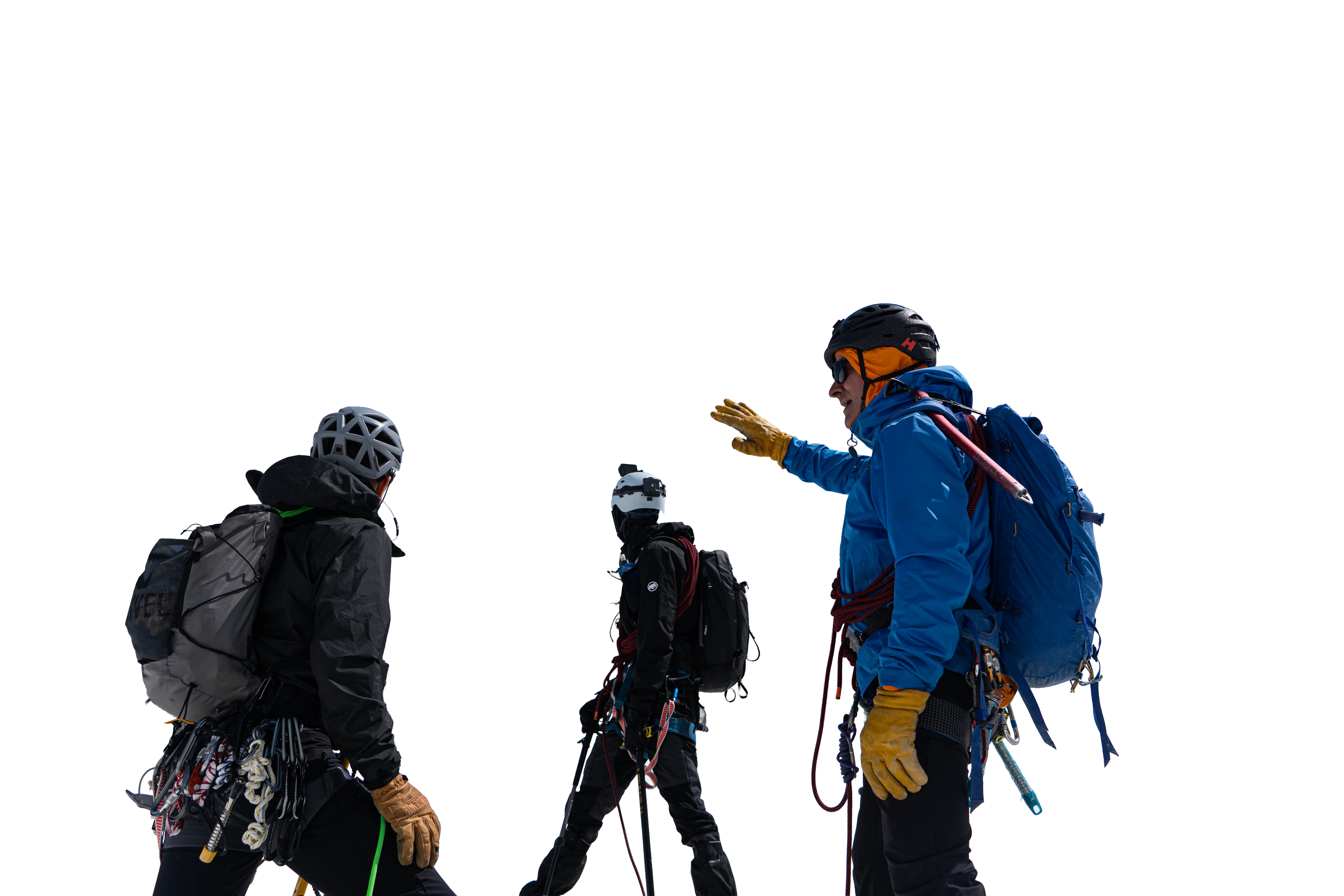 Roped climbers on the glacier below the Dent du Géant.